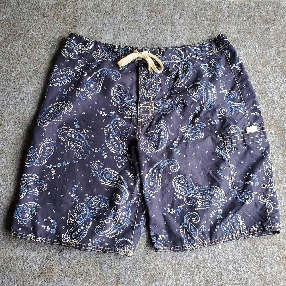 Vintage Polo Ralph Lauren Men's 32 Blue Paisley Bandana Swim Shorts Y2K